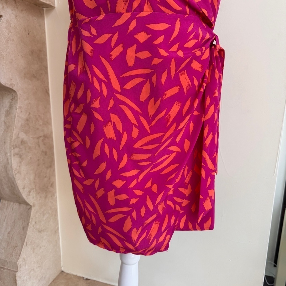 Fortune + Ivy Bright Pink Orange Sleeveless Faux Wrap Women Size M Knee Length - Picture 6 of 14